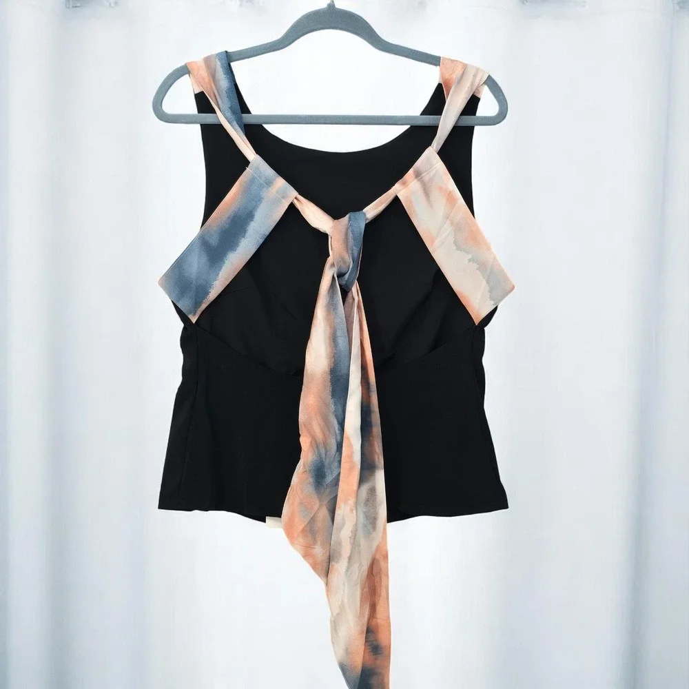 INA Black‎ Sleeveless Top Woman Medium Tie Back Casual Dressy Party Elegant NWT - Picture 2 of 9
